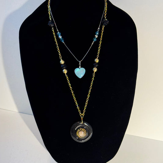 " A Touch of Opal, A Dash Of Rose" - 2 pc mixed metal necklace set