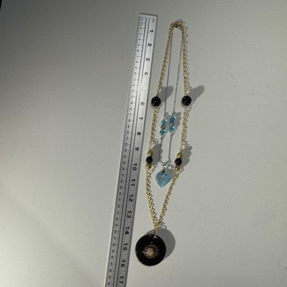 " A Touch of Opal, A Dash Of Rose" - 2 pc mixed metal necklace set